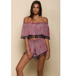 2 PC RAGA SET CROP TOP & SHORTS W TASSELS